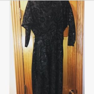 Black floral beaded suede dress